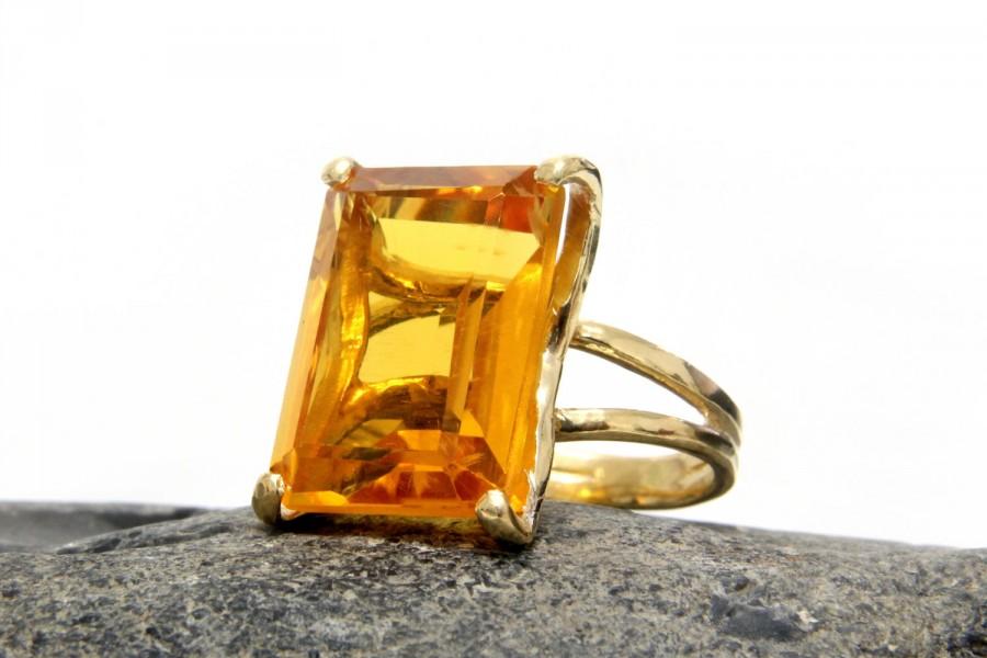 زفاف - Gold ring,Citrine ring,November birthstone ring,rectangle cocktail ring,gold statement ring,promise ring