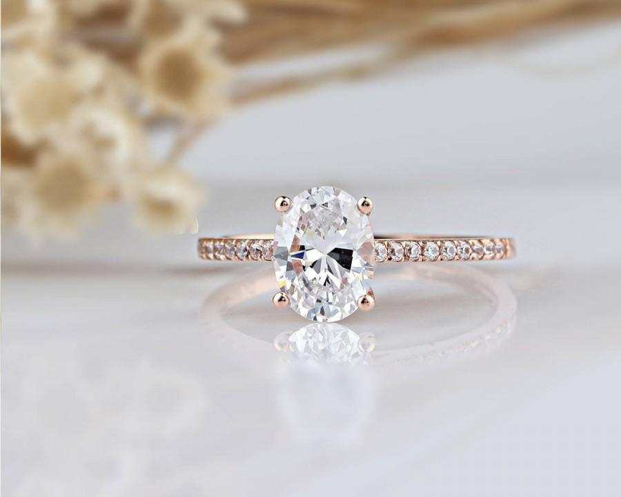 زفاف - 14K Solid Gold Ring/ 1.5CT Oval Simulated Diamond Wedding Ring/ Moissanite Engagement Ring/ Anniversary Ring/ Promise Ring/ Rose Gold Ring
