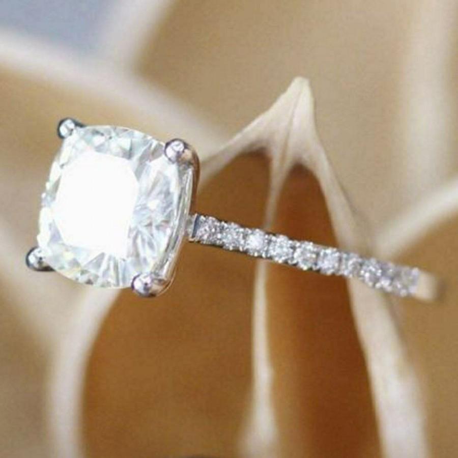 زفاف - 2.40 Cushion Cut Ring - 14K Gold Plated - Engagement Ring - Simulated Diamond Ring - Cushion Solitaire Ring- Promise Ring Size 3 ~ 13