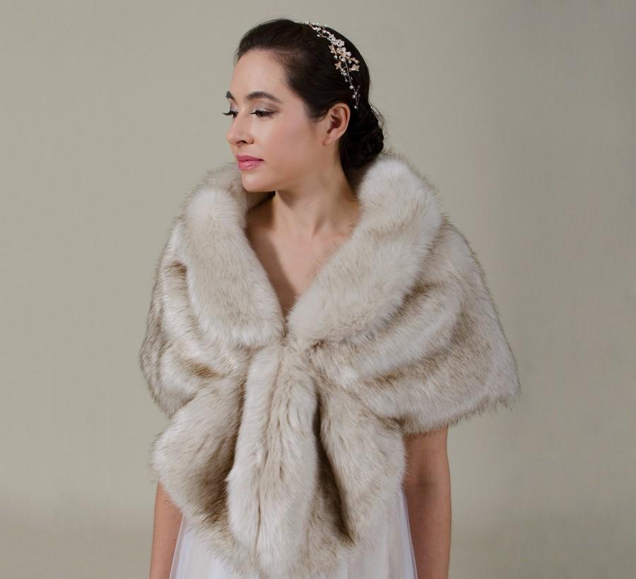 زفاف - Beige faux fur wrap faux fur stole faux fur shawl bridal wrap wedding shrug bridal shrug faux fur cape faux fur wrap bridal B006-Beige