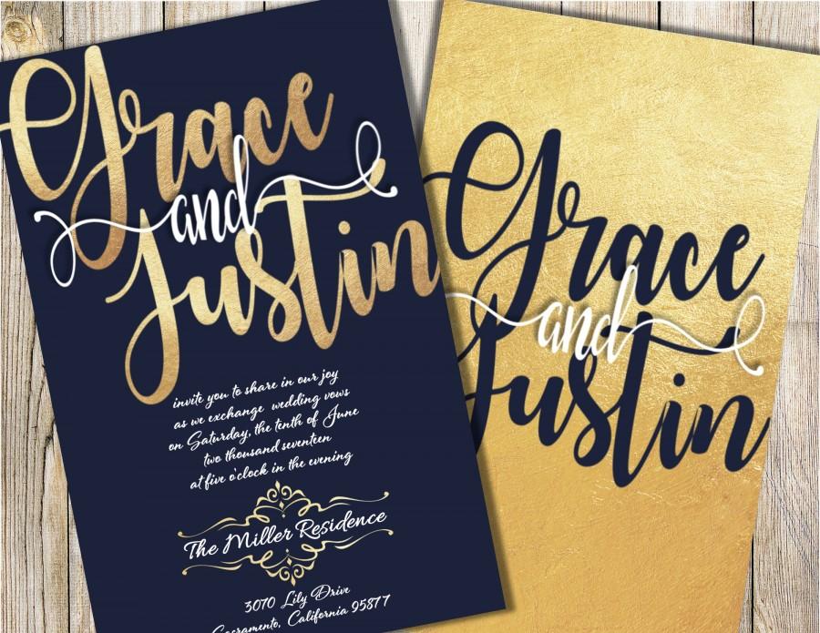 Mariage - Wedding Invitations, Gold and Navy Wedding Invitations, Invitations, Gold and Navy, Gold, Navy, Wedding, Invitations, bridal shower