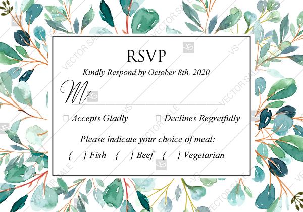 Свадьба - RSVP card Greenery wedding invitation set watercolor herbal background PDF 5x3.5 in edit online