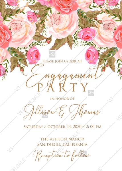 Wedding - Engagement party wedding invitation set pink garden peony rose greenery PDF 5x7 in invitation editor