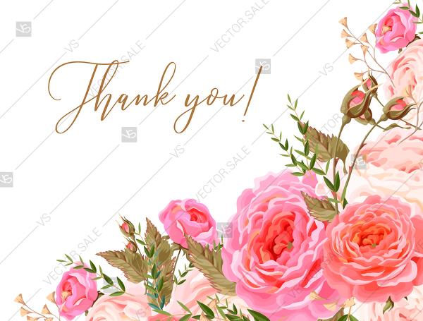 Hochzeit - Thank you card wedding invitation set pink garden peony rose greenery PDF 5.6x4.25 in customizable template
