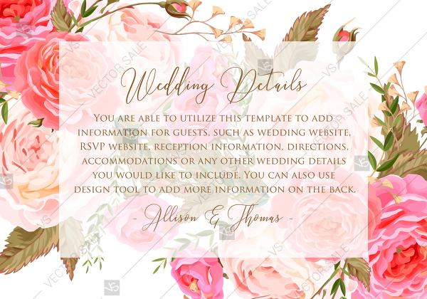 Hochzeit - Wedding details card invitation set pink garden peony rose greenery PDF 5x7 in online editor