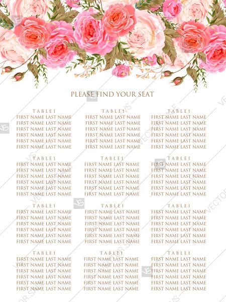 زفاف - Seating chart wedding invitation set pink garden peony rose greenery PDF 18x24 in online maker