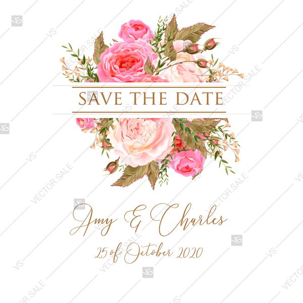 Mariage - Save the date wedding invitation set pink garden peony rose greenery PDF 5.25x5.25 in edit online