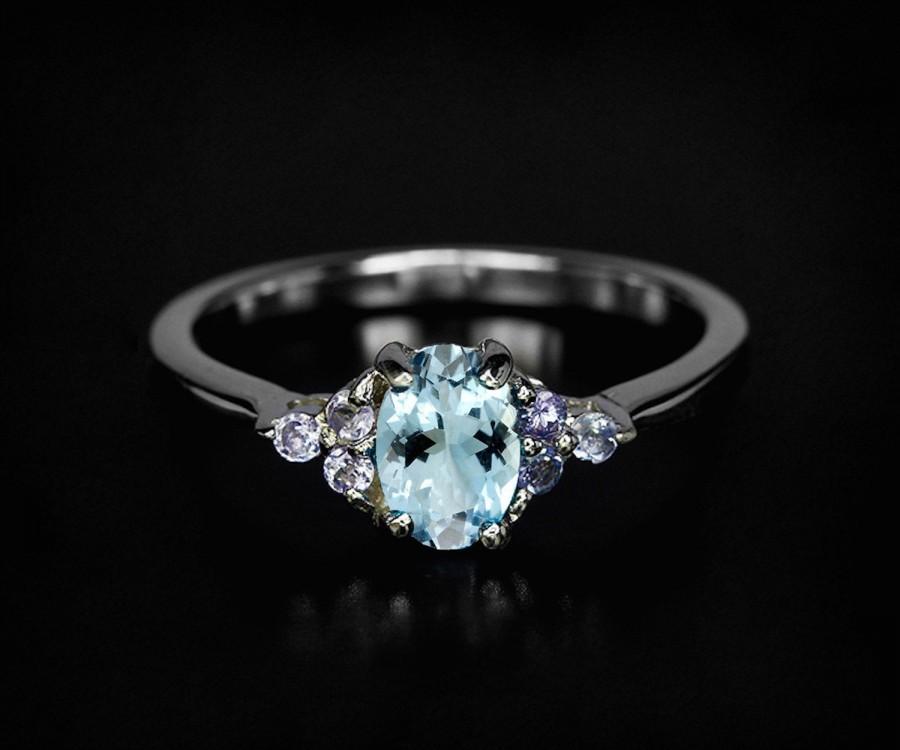 Hochzeit - Blue aquamarine ring for women, March birthstone jewelry birthday gift for her, silver gemstone ring, engagement ring, Valentine's day gift