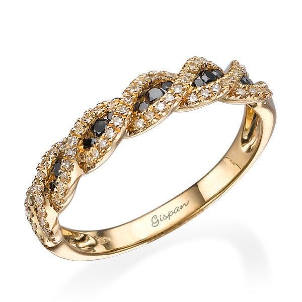 زفاف - Infinity Ring, Yellow Gold Ring, Wedding Band, Wedding Ring, Engagement Ring, Black Diamond Ring, Knot Ring, Art Deco Ring, Unique Ring