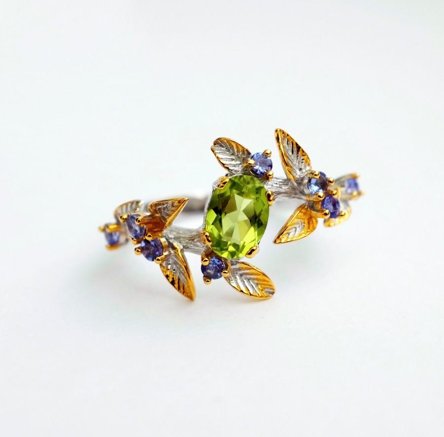 Свадьба - Green peridot ring silver, gemstone ring for women, August birthstone jewelry for her, birthday gift dainty nature ring Valentine's day gift