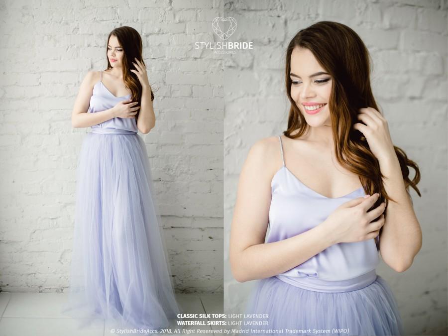 Свадьба - Light Lavender Classic Silk Bridesmaid Dress Tulle Skirt, Long Floor Lavender Purple Length Waterfall Tulle Skirt, Prom Lavender Dress