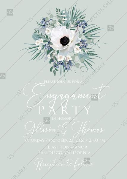 Hochzeit - Engagement party wedding invitation set white anemone menthol greenery berry PDF 5x7 in invitation editor