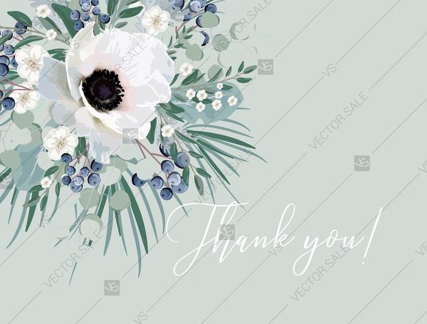 زفاف - Thank you card wedding invitation set white anemone menthol greenery berry PDF 5.6x4.25 in online editor