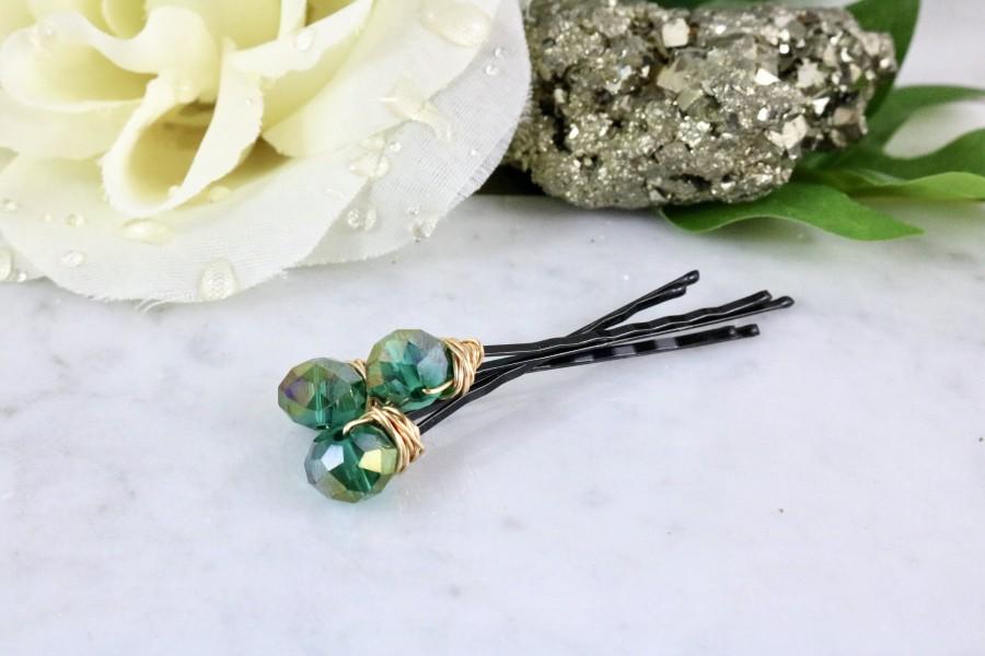 زفاف - Emerald Crystal Hair Pins -Gold Bobby Pins - Bridal Bobby Pins