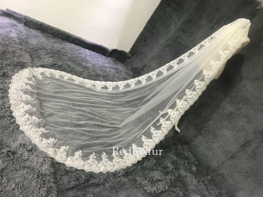 زفاف - Lace Sequin veil,Cathedral veil,1tier Bridal veil,Long veil,White/ivory,tulle veil,Wedding veil,118 inch,With Comb
