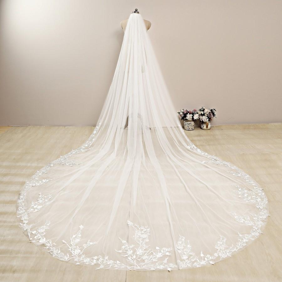 ivory veil with lace trim
