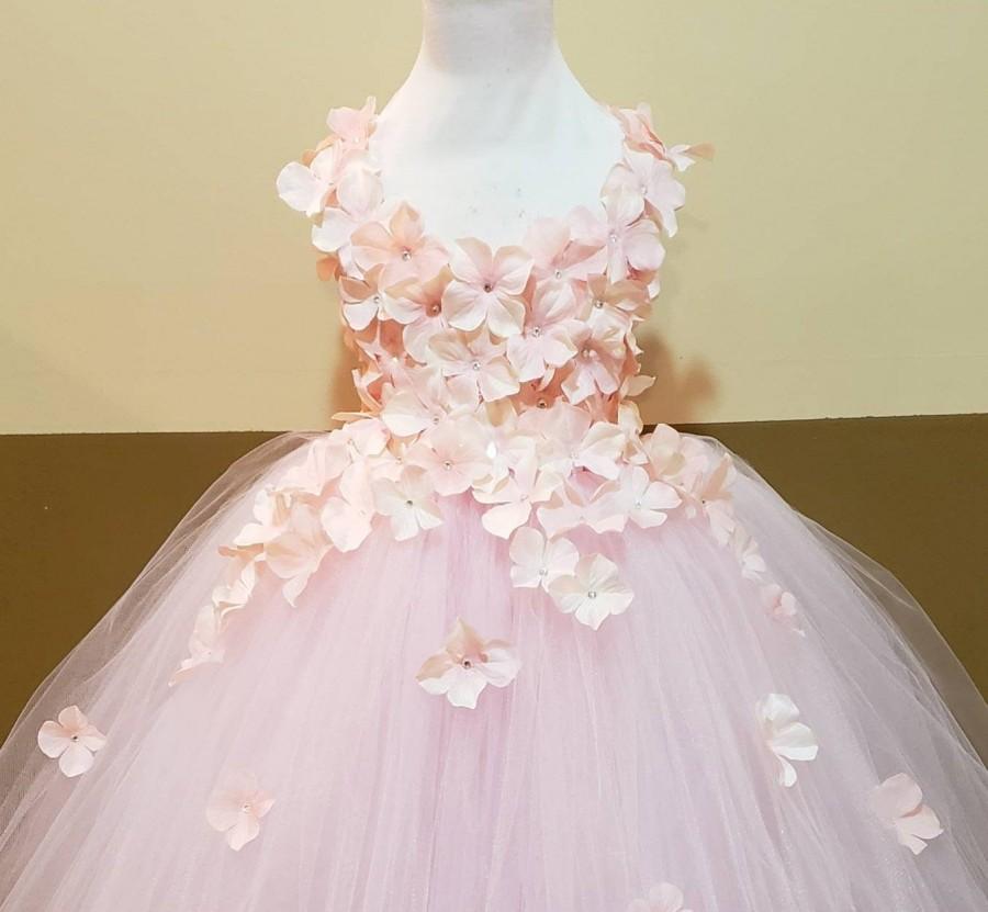 زفاف - Light pink hydrangea flower tutu dress/ Flower girl dress/Party dress(Aqua,white,ivory,burgundy,blue,lavender,yellow many colors available)