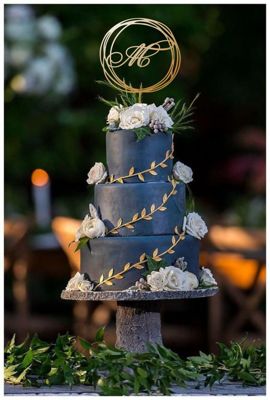 زفاف - Monogram cake topper, Wedding cake topper,  Single Letter M, Wedding Cake Topper Gold  , Circle cake topper , Personalized Cake Topper