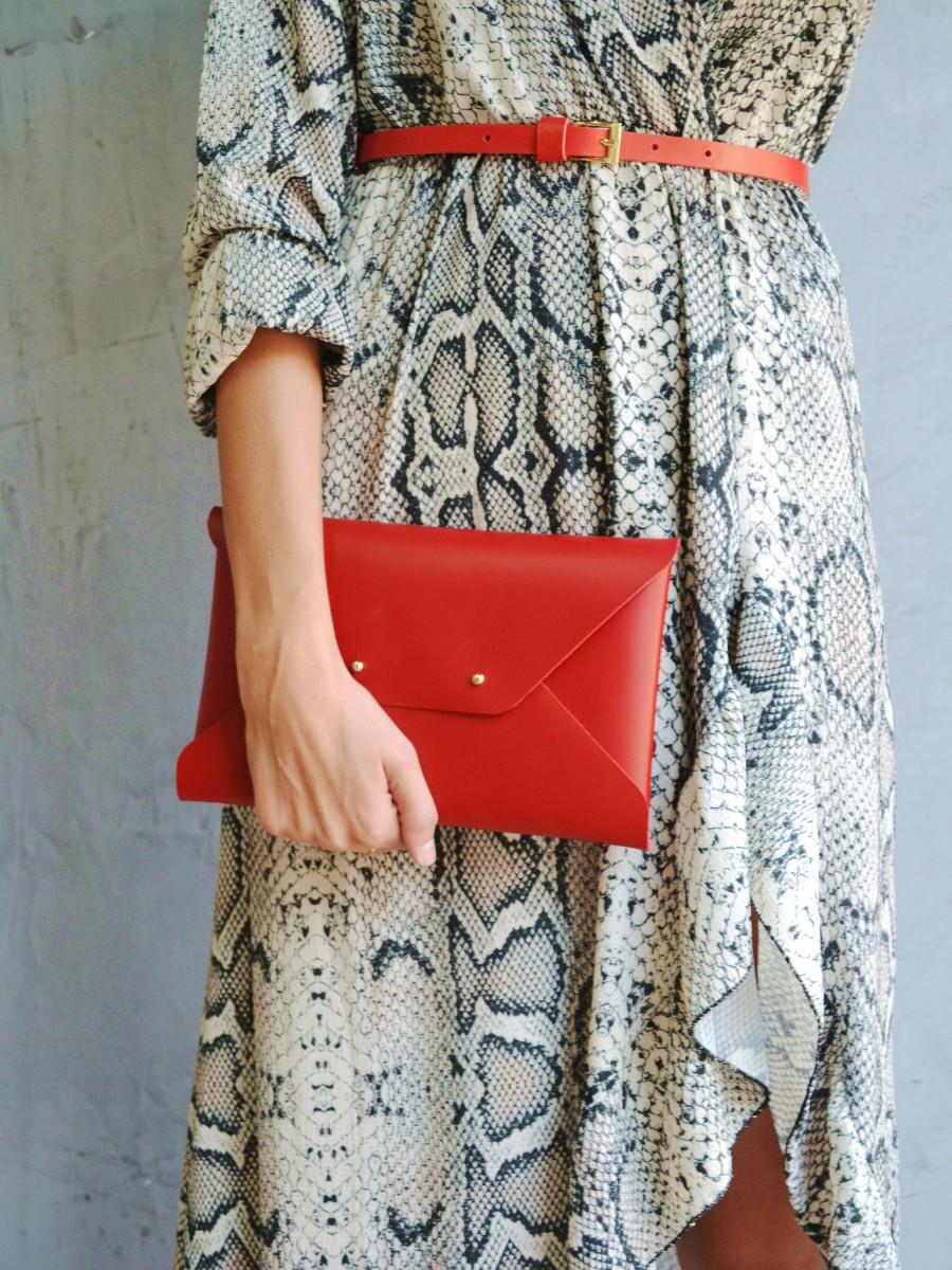 Wedding - Red leather clutch bag / Red envelope clutch / Genuine leather / Leather bag / Bridesmaid gift / Red ipad case / MEDIUM SIZE