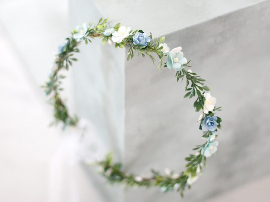 Wedding - Blue flower crown for wedding, forget me not hair wreath, dainty floral headband