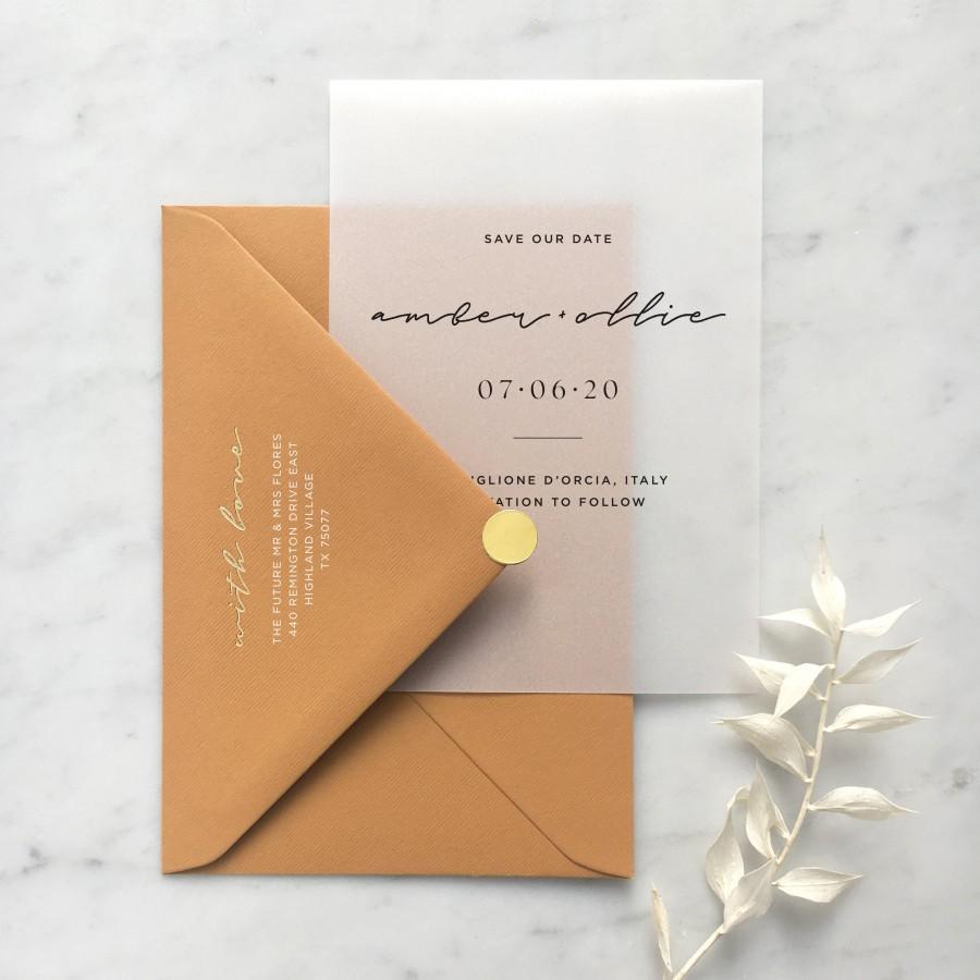 Свадьба - Vellum Minimal Save The Date with Choice of Envelope & Gold Sticker - SEE DETAILS BELOW...