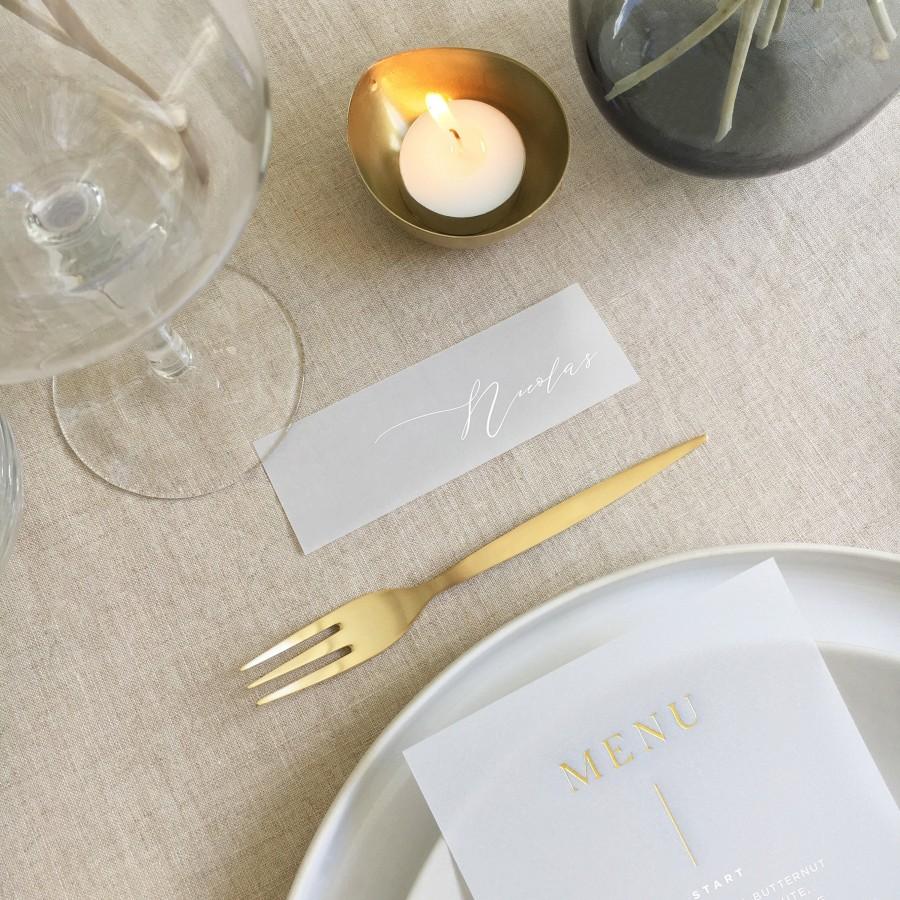 Mariage - Slim Translucent Vellum White or Black Ink Script Place Name Cards - SEE DETAILS BELOW...