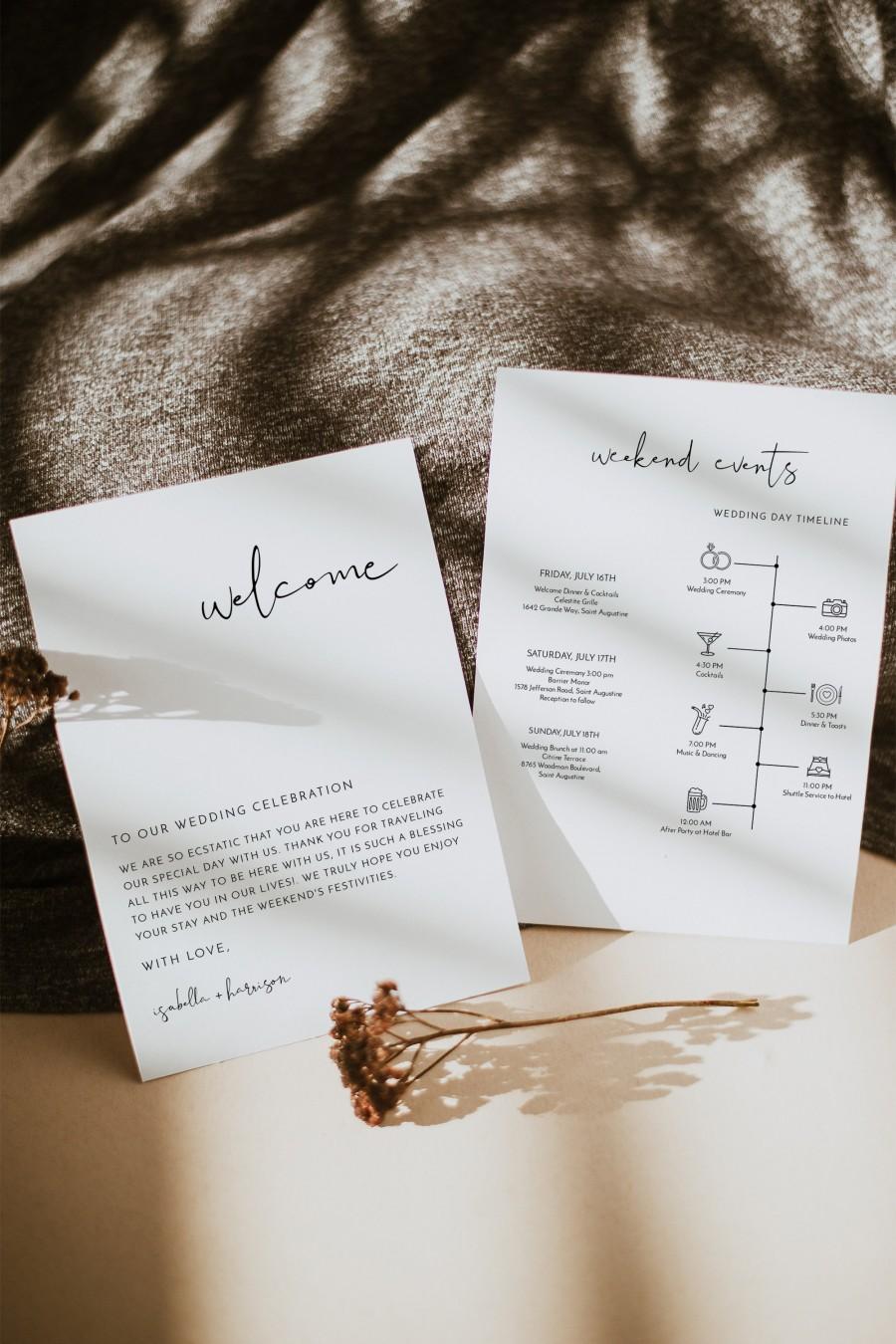 Свадьба - Adella - Minimalist Wedding Timeline Template, Editable Wedding Timeline, Wedding Welcome Letter Itinerary, Templett Wedding Timeline