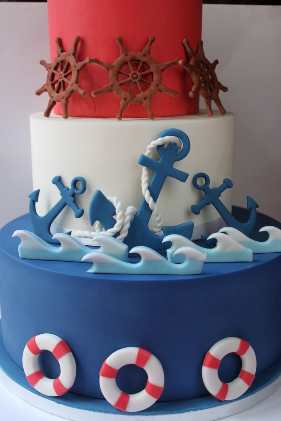 Hochzeit - Nautical cake gum paste fondant topper marine cake topper sailor boat cake sugar decoration
