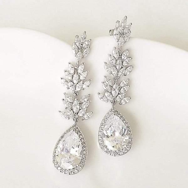 Hochzeit - Marquise Cubic Zirconia Cluster Teardrop Bridal Earrings