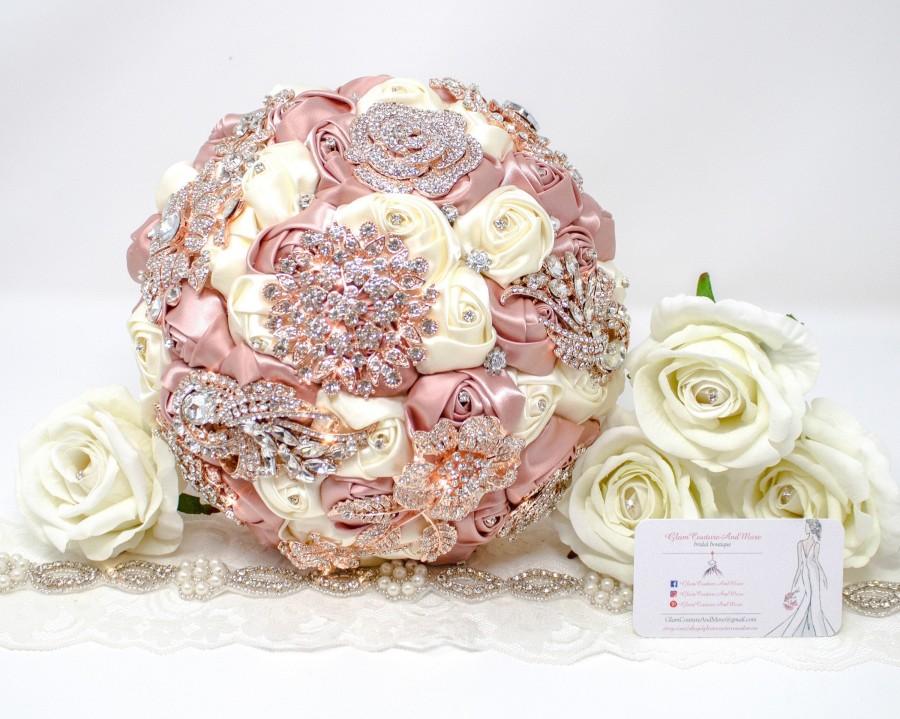 Mariage - READY TO SHIP 10" Rose Gold Brooch Bouquet, Rose Brooch Bouquet, Brooch Bouquet, Wedding Bouquet, Rhinestone Brooch Bouquet
