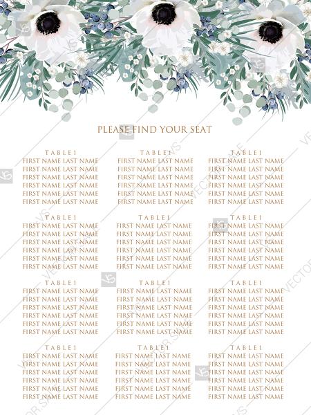 زفاف - Seating chart wedding invitation set white anemone menthol greenery berry PDF 12x24 in PDF download