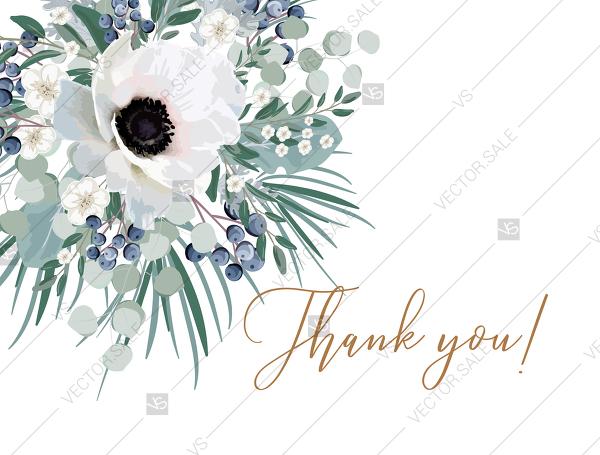 Hochzeit - Thank you card wedding invitation set white anemone menthol greenery berry PDF 5.6x4.25 in invitation editor