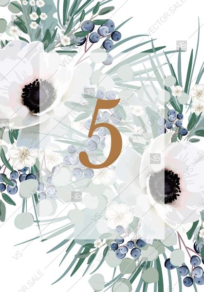 Hochzeit - Table card wedding invitation set white anemone menthol greenery berry PDF 3.5x5 in invitation maker