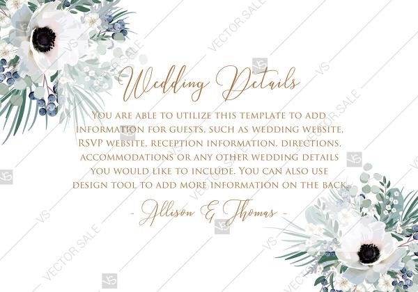 Mariage - Wedding invitation set white anemone menthol greenery berry PDF 5x3.5 in customize online