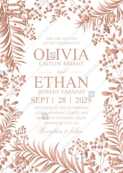 زفاف - Gold Foil greenery wedding invitation set herbal design PDF 5x7 in invitation editor