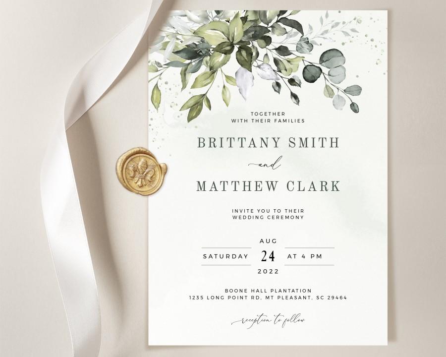 Mariage - REESE - Printable Eucalyptus Wedding Invitation with Watercolor Greenery, Editable BohemianTemplate, RSVP, Program, Details and Reception