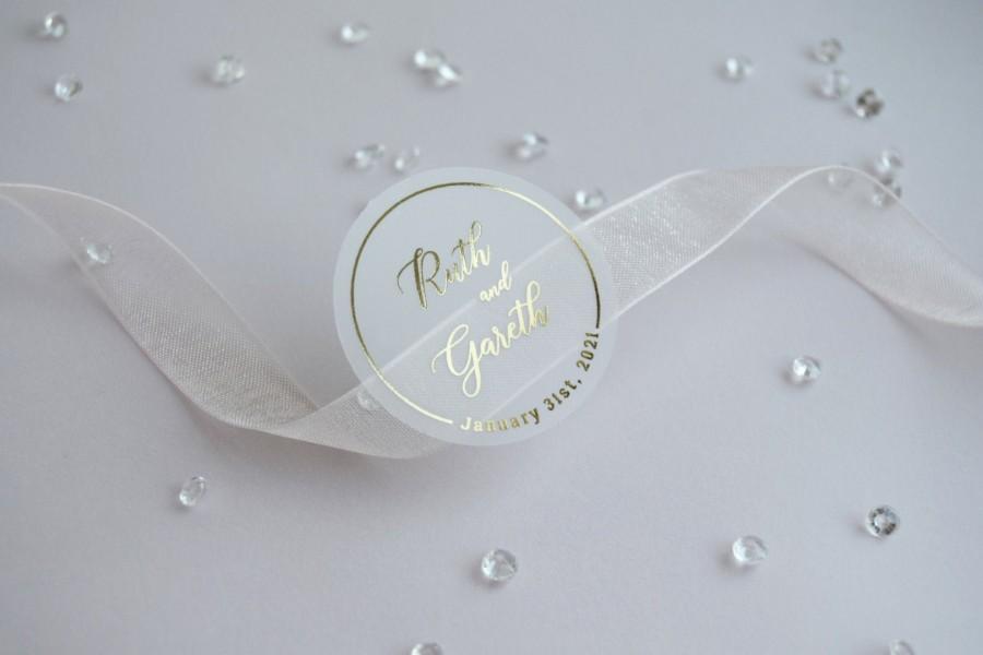 Mariage - Real Foil Wedding Stickers, Semi Transparent Labels, Rose Gold Favour Stickers, Gold Custom Stickers, Personalised Envelope Seals, D20