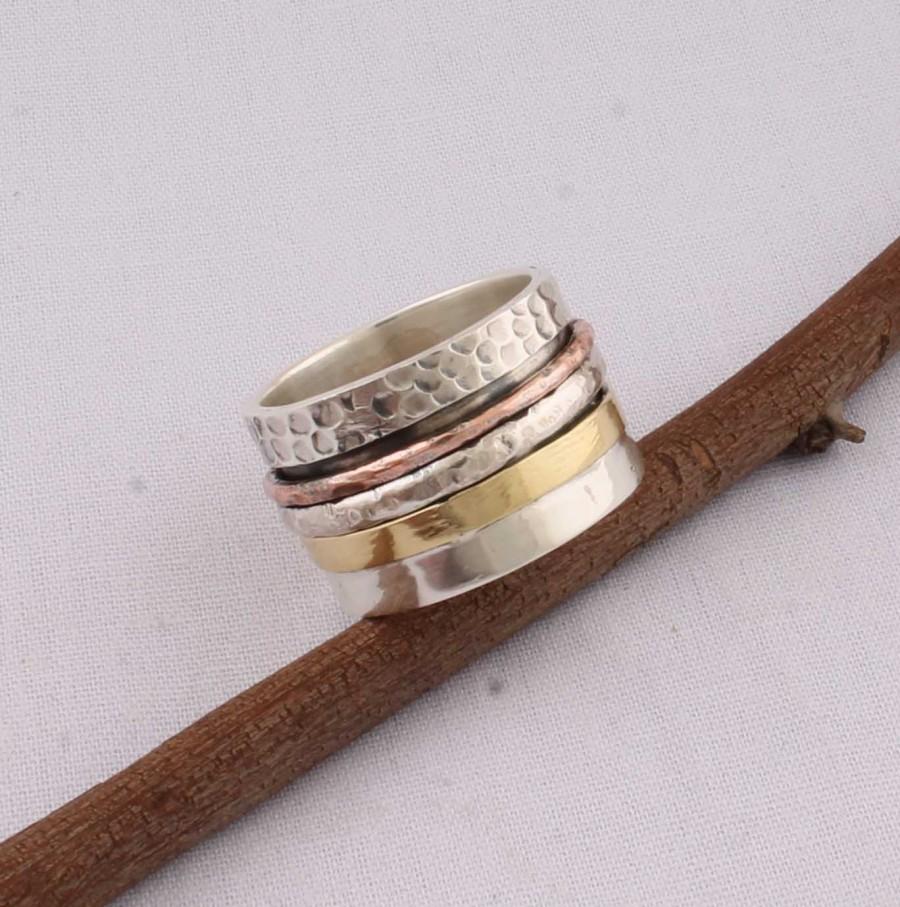 زفاف - Thumb Ring 925-Sterling Silver Ring Boho Ring,Spinner Ring,Antique Silver Ring Three Tone Ring,Meditishion Ring,Gift Item Spinner Ring