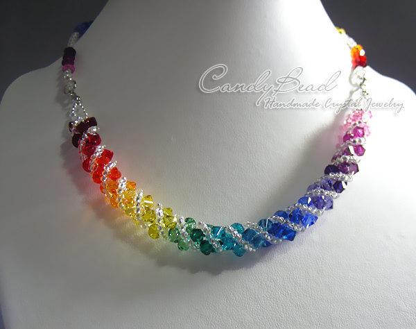 Wedding - Swarovski necklace, Spectrum rainbow twisty Swarovski Crystal necklace by CandyBead (N004-02)