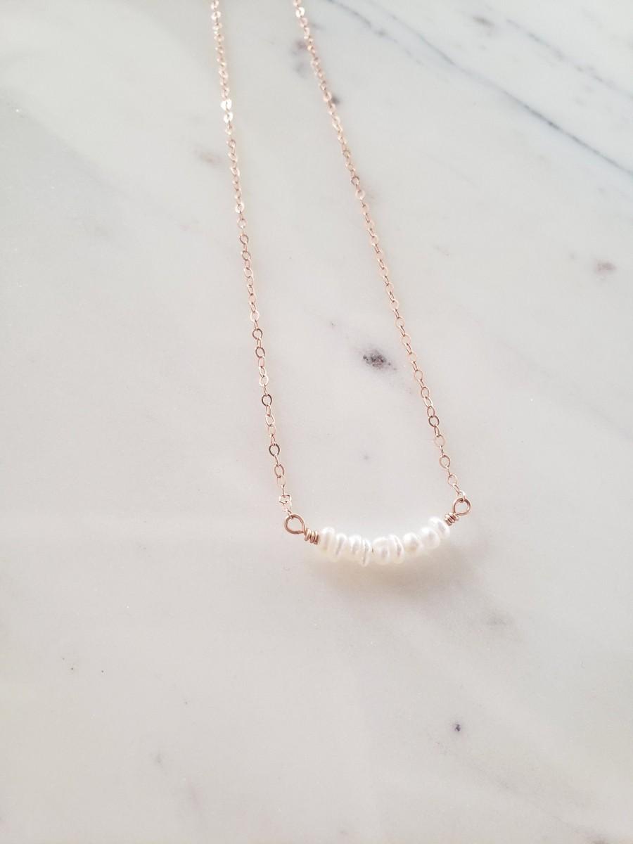 زفاف - Dainty pearl necklace, rose gold choker, gold pearl pendant necklace, pearl bar necklace, gold filled necklace, pearl choker-bridal necklace