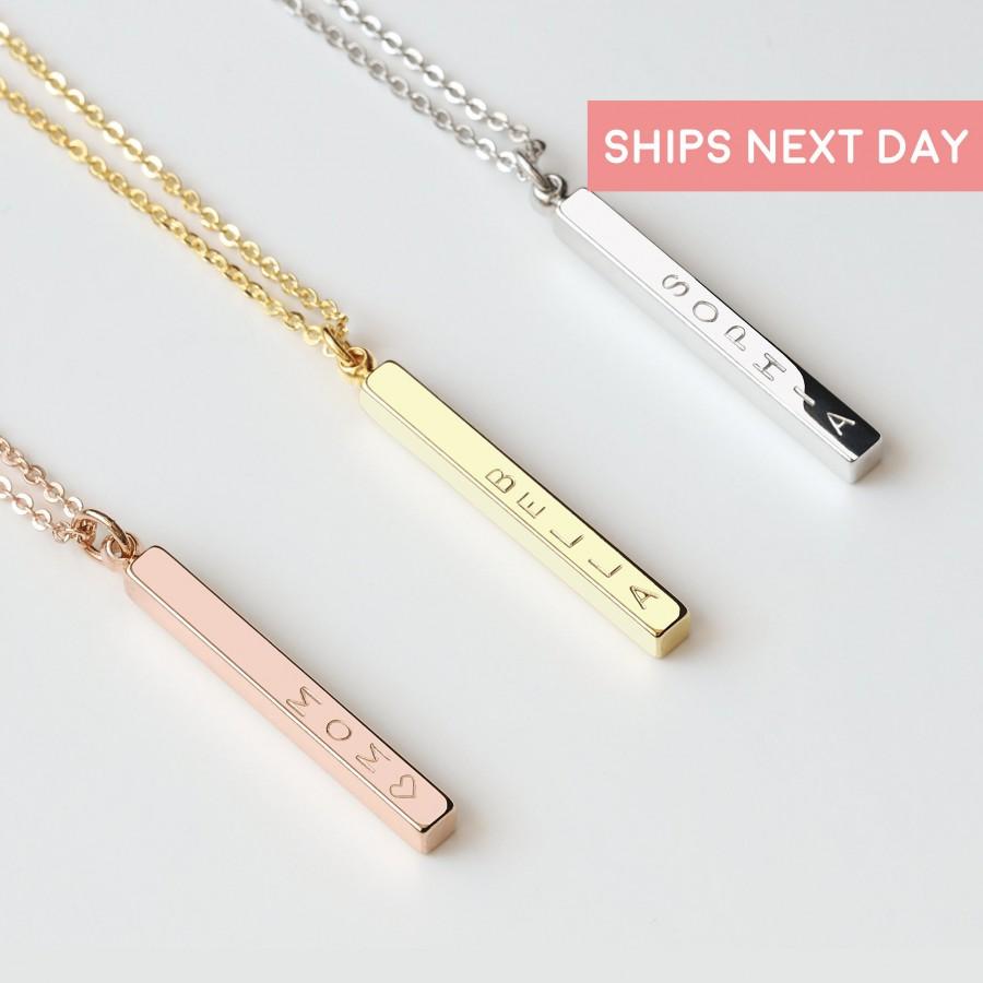 Свадьба - Custom Name Vertical Bar Necklace Custom Necklace Personalized Gift Best Friend Necklace for Women Engraved Pendant Necklace Mom Gift-BF30-3