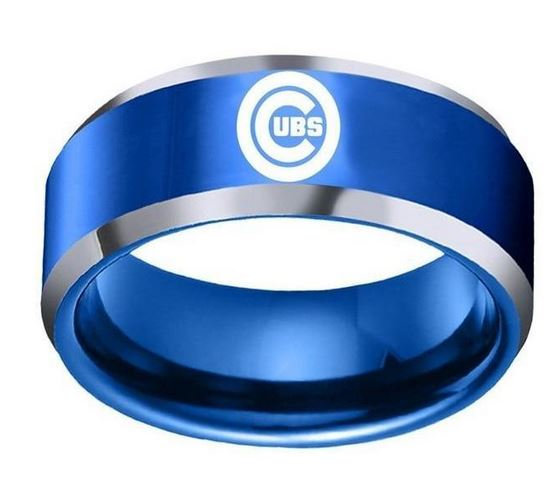 Hochzeit - Chicago Cubs Blue Stainless Steel Team Championship Ring, Mens Wedding Band Ring, Cubs Team Logo Jewelry for Men, Husband, Fiance, Mens Gift
