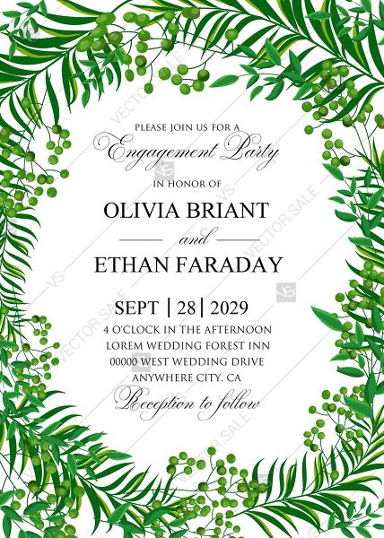 Wedding - Greenery engagement party wedding invitation set watercolor herbal design PDF 5x7 in edit template