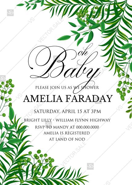 Mariage - Greenery baby shower wedding invitation set watercolor herbal design PDF 5x7 in edit online