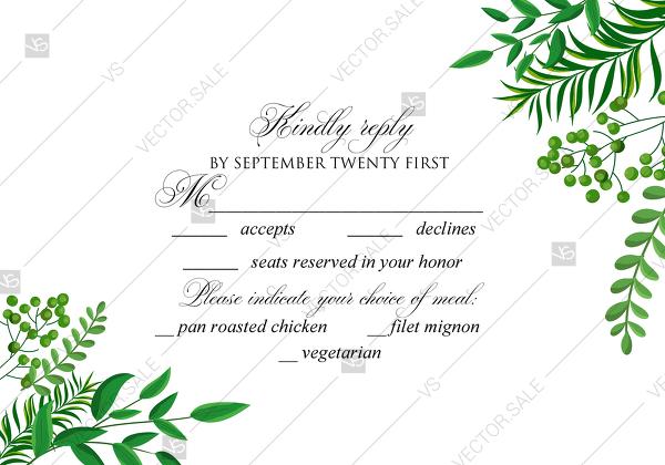 زفاف - Greenery rsvp card wedding invitation set watercolor herbal design PDF 5x3.5 in customize online