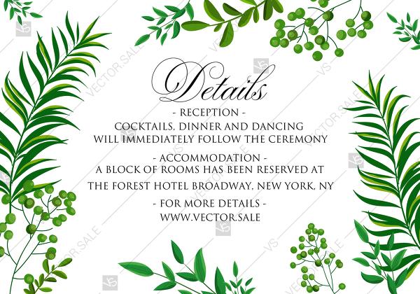Hochzeit - Greenery wedding details card invitation set watercolor herbal design PDF 5x3.5 in personalized invitation
