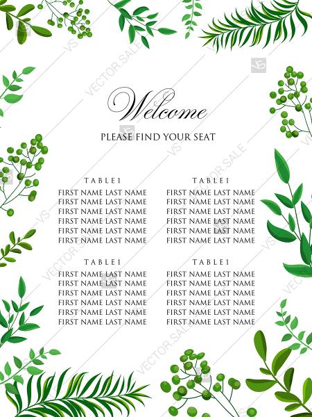 Mariage - Greenery wedding seating chart invitation set watercolor herbal design PDF 18x24 in create online