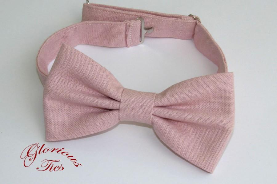 زفاف - Blush pink wedding bow tie for men & boys. Pale pink linen bow tie. Pastel pink men's bowtie. Light pink kids and toddlers bow ties.