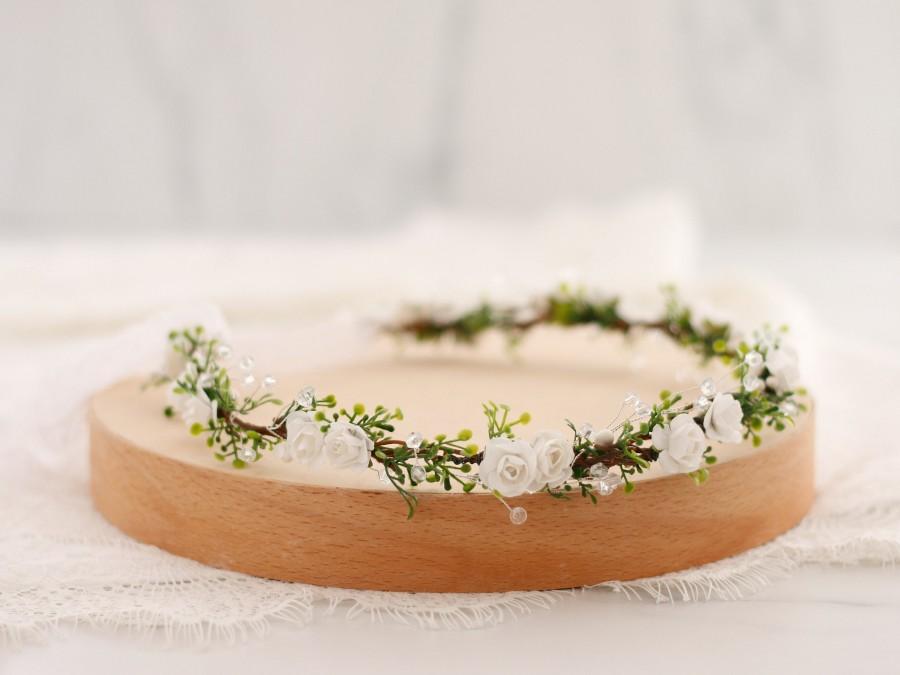 Hochzeit - White flower crown wedding, dalicate hair wreath, dainty floral headband, bridal flower halo