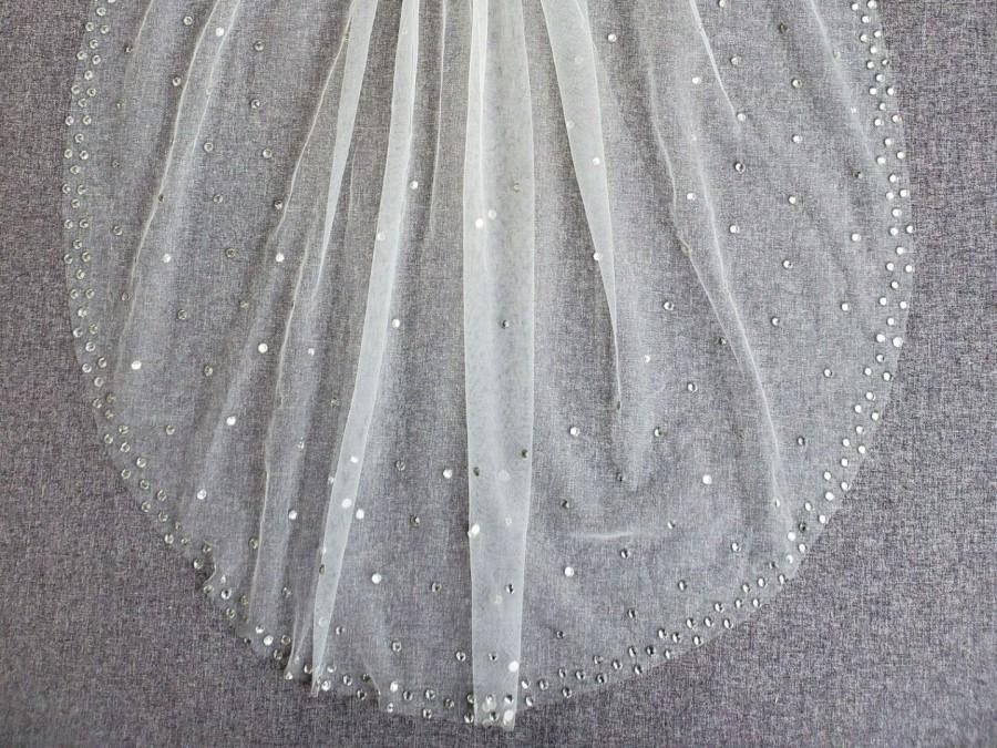 Wedding - 1 Tier White Ivory Fingertip Veils Crystals beaded Bridal Wedding Veil With Comb about 80cm